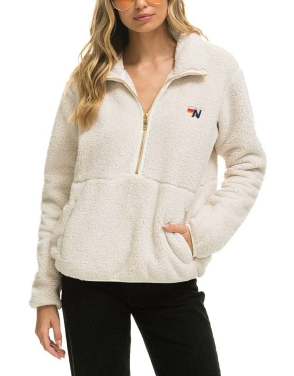 Aviator Nation Cozy Cream Teddy Half Zip Pullover Size XXL